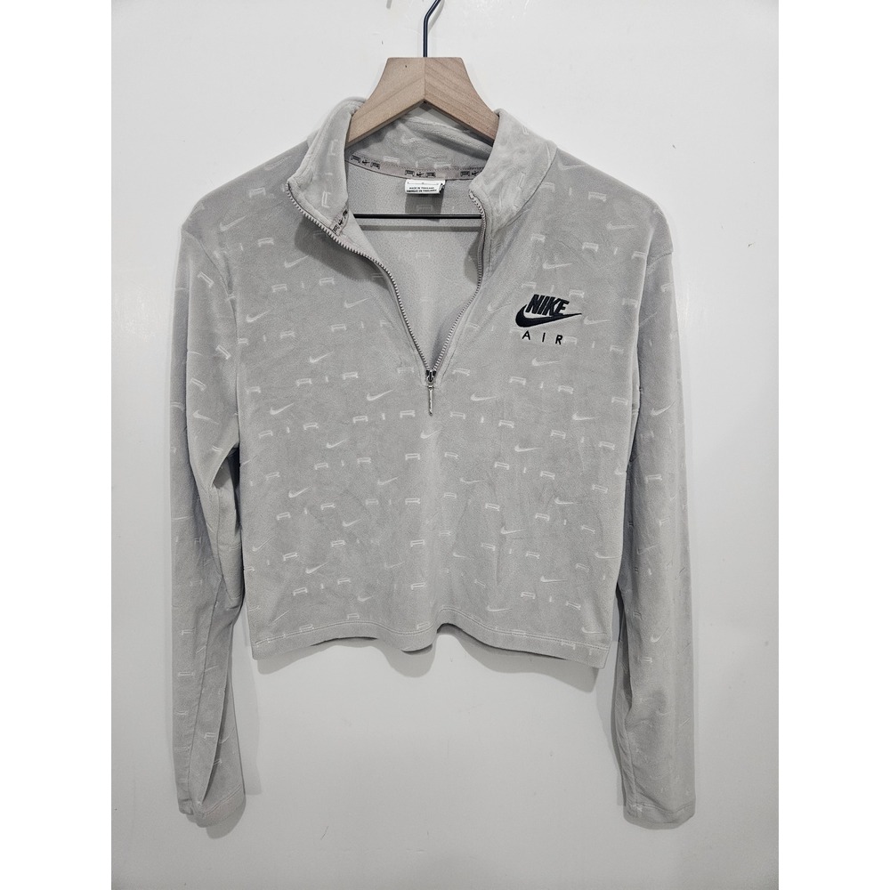Nike Air Velour Quarter Zip Pullover L Gray Swoosh Monogram Y2K Retro